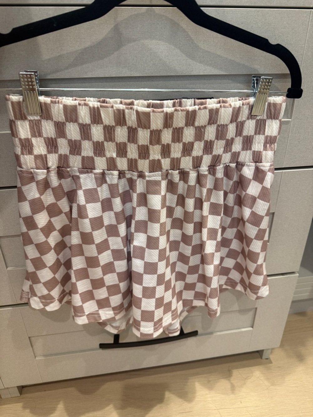 Checkerboard Peplum Short Sleeve Top - Cream & and Skirt Set - Picture 3 of 3